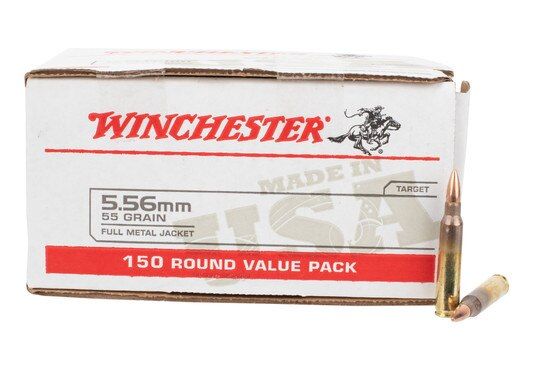 Winchester white box 556 NATO ammo features a 55gr fmj bullet